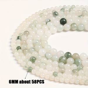 TEMU 티안산 천연석 비즈, 녹색 및 흰색으로 매끄럽고 광택 처리됨, 6/8/10MM 사이즈로 제공, 약 36-58개입, 주얼리 제작, 팔찌 및 목걸이 반제품 도매에 적합