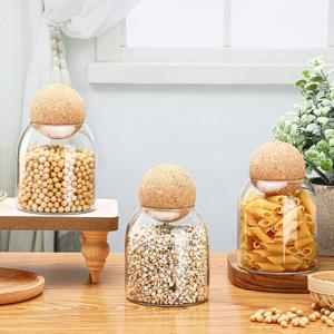 TEMU 볼 뚜껑이 있는 고급 보로실리케이트 유리 미니 귀여운 장식용 3개 병, 투명 밀봉 용기, 캔디병, 나무 볼 뚜껑이 달린 캔디 병 컨테이너, 음식, 커피콩, 견과류, 사탕, 파스타, 향신료, 차에 적합한 주방 및 식당용