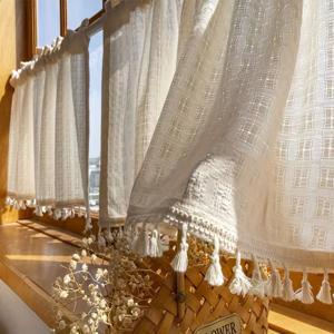 TEMU 1패널 모던 스타일 세미시어 커튼, 로드 포켓 디자인 - 카페, 발코니, 주방, 침실, 거실 등 창문 장식용