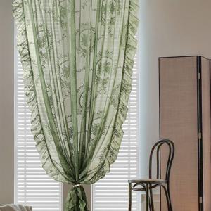 TEMU 프렌치 레트로 그린 레이스 커튼 1개, 라이트 럭셔리 불투명 커튼