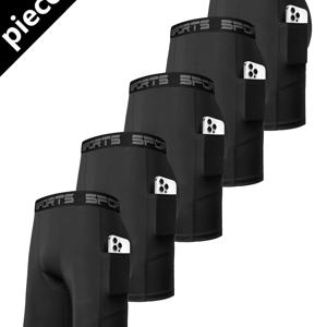 TEMU 남성용 퀵드라이 압박 쇼츠 5pcs 팩 - 포켓 포함 풀바디 타이트핏 스포츠 레깅스 (농구/헬스) | 통기성 스판덱스, 다용도, 사계절 트레이닝 & 아웃도어 착용 - 솔리드 컬러 애슬레틱 쇼츠|짐웨어