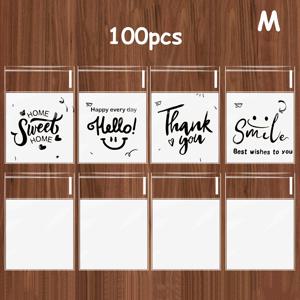 TEMU 영감을 주는 메시지가 있는 투명 자체 밀봉 봉투 100팩 - 즐거운 얼굴, , 안녕하세요, 최고의 소원 등 - 문구류 및 선물용 다용도 작은 포장