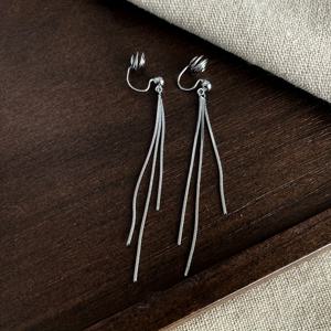 TEMU 여성용 메탈 텍스처 슬리밍 롱 스네이크 본 체인 태슬 무피어싱 이어클립 모기 향판 페어 귀걸이