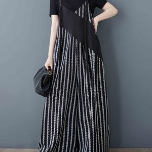 TEMU 여름 신상 루즈핏 프린트 캐주얼 간편 출퇴근 스위트 민소매 멜빵 스커트 바지 와이드 레그 팬츠 레그|치마바지