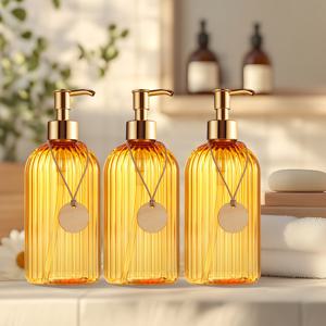 TEMU GAONLY 현대적인 골드 스타일 펌프 병 컬렉션 Oz 재사용 가능한 샴푸 및 컨디셔너 디스펜서, 빈 샤워 플라스틱 병 (펌프 포함), 욕실 로션 바디워시 마사지 오일용, 3개 세트 (골드)