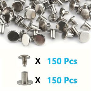TEMU 시카고 스크루 가죽용품 키트 300개, DIY 가죽공예 및 제본용 가죽 리벳 나사, 가방 지갑 개 목걸이용 (은색)