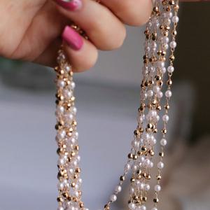 TEMU 39.37인치 컷 표면 구리 비즈 체인 1개, 목걸이, 팔찌 및 스웨터 체인 장식용 모조 진주 체인