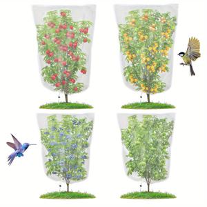 TEMU 4개 묶음 정원 식물 보호망 (드로스트링 잠금 장치 포함), 해충 및 새 방지망, 블루베리, 토마토, 채소, 나무, 꽃, 관목에 적합