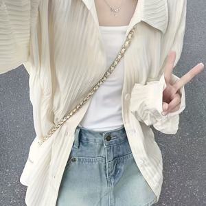 TEMU 프렌치 스타일 텍스처 셔츠, 니치 신상 여름 쿨 컬렉션, 얇은 긴팔 셔츠, 자외선 차단 가디건 탑, 여성용 루즈핏 라이트 자켓, 가디건, 대학생 스타일 여성 의류