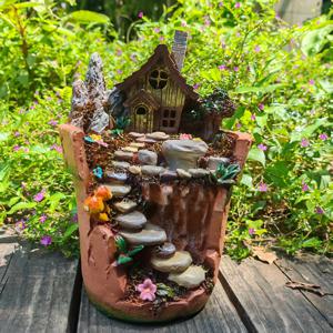 TEMU 손으로 그린 정원 요정의 집 조각상과 짚 지붕 & 돌길 - 테이블탑, 파티오 또는 테라스 장식용 매력적인 레진 조각품 - 발렌타인데이, 어머니날, 결혼식, 생일 및 사계절을 위한 완벽한 선물, 동화 같은 미학적 디자인