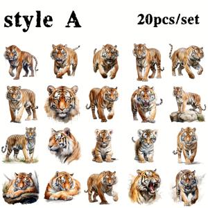 TEMU 20개/세트 수제 빈티지 호랑이 스티커, 다이어리 장식용, 노트북 및 프로젝트에 적합