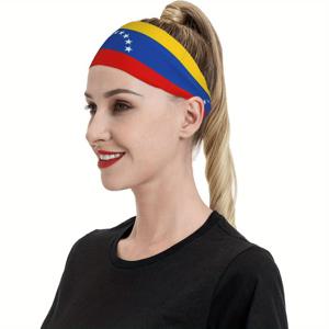 TEMU 베네수엘라 국기 머리띠 - 빨강, 노랑 & 파랑 줄무늬 패트리어틱 디자인, 스포츠 및 캐주얼 착용을 위한 고탄력 폴리에스터 스웨트밴드, 남녀공용 수분 흡수 헤어밴드
