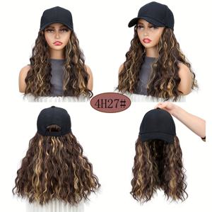 TEMU 여성용 합성 야구 모자형 가발 - 웨이비 & 컬리 헤어 익스텐션 | 조절식 내부 밴드 | 내열성 섬유 | 손쉬운 볼륨 & 데일리 스타일링