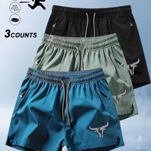 TEMU 3개 남성용 통기성 비치 바캉스 반바지 (포켓 포함) - 트렌디한 소경 프린트, 가벼운 드로스트링 수영 및 운동 바지, 탄성 섬유 혼방, 여름 캐주얼 웨어, 비치웨어 반바지 | 트렌디한 소경 프린트 | 기능성 포켓