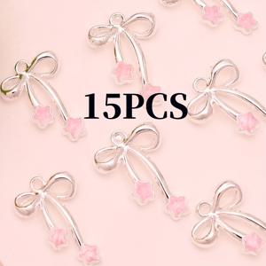 TEMU 아연 합금으로 제작된 오일 드롭 별 보우 펜던트 15개입. 목걸이, 팔찌, 귀걸이, 헤어 장식, 지갑 장식, 땋은 로프 장식, 키체인 펜던트 등 주얼리 제작에 적합한 매력적인 보우 펜던트