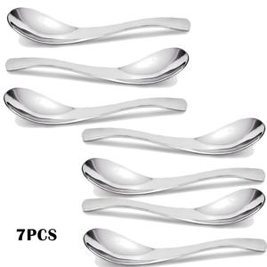 TEMU 2/5/7개 통조림용 스푼, 스테인리스 스틸 아시안 스푼, 인체공학적 짧은 손잡이 - 식기세척기 사용 가능, 라멘, 카레, 시리얼용, 5.9인치, 반짝이는 은색, 주방용품 수저류