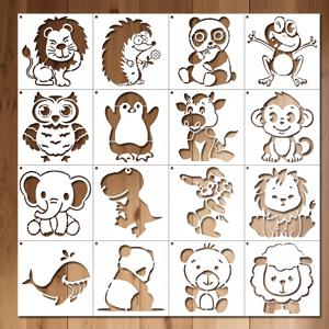 TEMU 16개 소형 동물 테마 템플릿, 재사용 가능한 페인팅 스텐실, 캔버스, 바닥 타일, 벽돌, 홈 데코 페인팅용 장식 페인팅 템플릿