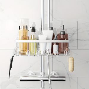 TEMU 무타공 샤워 선반 - 1개 샤워봉 수납 랙 스테인리스 스틸, 18mm-25mm 샤워봉용, 샴푸 홀더, 욕실 정리함 샤워 선반 (실버색)