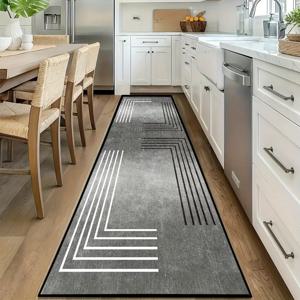 TEMU 모던 기하학 러너 매트 - 세탁 가능, 가벼운 폴리에스터 매트, 화이트 & 그레이 징작 디자인, 거실, 주방, 침실 및 욕실 장식용, 주방 바닥 매트, 크리스마스 선물