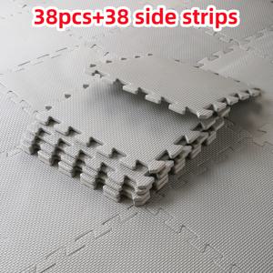 TEMU 38개 바닥 매트 엣지 스트립 + 38개 요가 매트, 피트니스 매트, 업그레이드된 크로스 패턴, 30cm 길이와 폭, 인터로킹 EVA 폼 바닥 매트, 블랙/그레이 퍼즐 운동 매트, 홈 짐 바닥재, 내구성 좋은 피트니스 장비 매트, 11.8X11.8인치