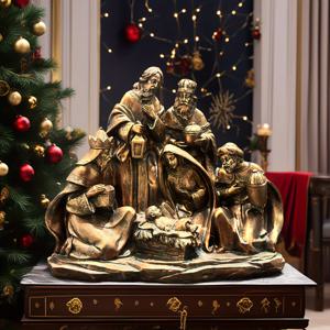 TEMU 크리스마스 빈티지 성탄 세트 - 튼튼한 조각 레진 조각상/크리스마스 이브 테이블 센터피스/교회 의식 디스플레이/유럽 클래식 홈 아트/기독교 휴일 선물/수집가용 종교 미술
