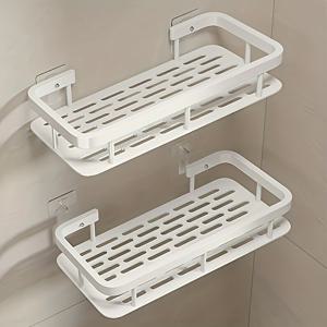 TEMU 2개, 드릴링 없는 클래식 화이트 벽걸이 샤워 랙, ABS 소재 대용량 내구성 플라스틱 다층 수납 선반, 욕실 및 주방에 적합한 공간 절약형 경량 디자인