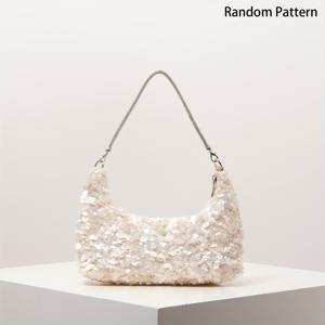TEMU 스파클 여성 숄더백, 여성 크레센트 백, 이브닝 백, 스팽글 백, 웨딩 파티, 프롬 추가, 하이 스타일 여성 핸드백, 여성 이브닝 드레스, 우아한 여성 백 (랜덤 패턴)