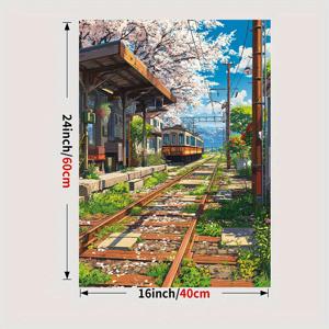 TEMU 2D 플랫, 2D 플랫, 1개 애니메이션 테마 예술 작품 (벚꽃과 기차 포함), 봄 테마 장식에 이상적. 이 캔버스 프린트는 벽 예술로 사용되며, 가정 장식, 선물 및 축제 장식에 적합합니다.