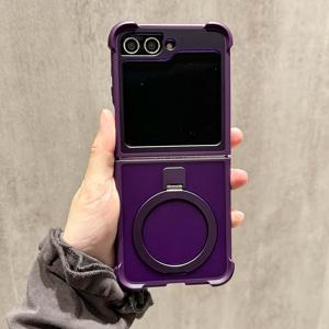 TEMU 휴대폰 케이스: 네 모서리 낙하 방지 마그네틱 링 메탈 브라켓 삼성 갤럭시 Z 플립 6 Z 플립 5 Z 플립 4 호환 무광 아크릴 충격 방지 커버