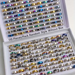 TEMU 55/110피스 패션 스테인리스 스틸 링 세트, 데일리웨어와 파티용 다용도 손가락 주얼리, 랜덤 스타일, 선물, 박스 미포함, 청소년용