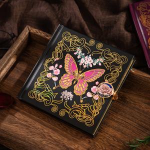 TEMU 황금색 장미 나비 테마로 디자인된 아름다운 레트로 핸드북. 다이어리 쓰기, 친구 생일 선물, 메모 제작에 완벽합니다.