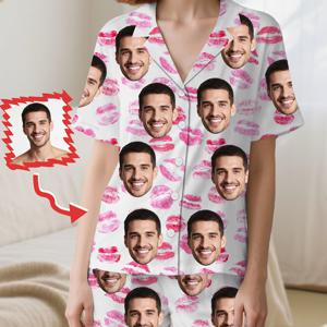 TEMU 맞춤형 여성용 반팔 하트 패턴 반팔 셔츠와 어울리는 반바지 파자마 세트, 세 가지 스타일 선택 가능, 얼굴 사진으로 개인화 가능한 재미있는 맞춤형 파자마 세트, 편안하고 부드러운 라운지웨어 세트, 파자마 파티, 기념일, 발렌타인데이, 세계 여성의 날, 어머니의 날에 적합, , 엄마, 할머니를 위한 이상적인 선물