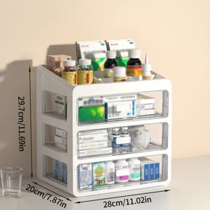 TEMU 대용량 다층 서랍 수납 캐비닛, 가정 욕실 화장대 캐비닛, 약장, 투명 플라스틱 약 상자, 미끄럼 방지 버클 포함, 거실, 침실, 욕실 설치에 적합, 화이트