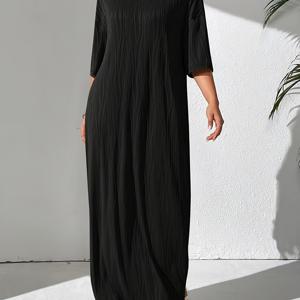 TEMU 플러스 사이즈 - 플러스 사이즈 - 플러스 사이즈 캐주얼 원피스 - 밝은 보라색 크루넥 민소매 플레어 밑단 루즈핏 봄 나들이 편안하고 스타일리시한 의상