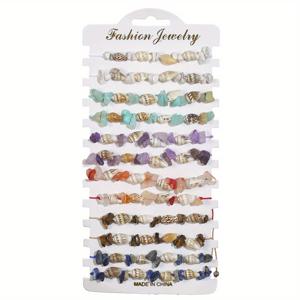 TEMU 12개 세트 조절 가능한 멀티컬러 자갈과 컬러풀 브레이드 로프 커플 팔찌 & 발찌, 일상 선물 및 해변 휴가용 액세서리