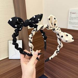 TEMU 2개 세트 보우노트 도트 헤어밴드, 미끄럼방지 웨이브 머리띠 고급 크라운 장식