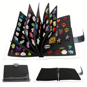 TEMU 여행용 에나멜 핀 디스플레이 북 - 8페이지, 1360개 핀 수납, 내구성 있는 펠트 정리함, 레이크 또는 블랙 색상, 주얼리 제작 및 포장용품, 비딩 & 주얼리 제작에 완벽 | 생생한 디스플레이 | 내구성 있는 펠트 소재, 에나멜 스탬프