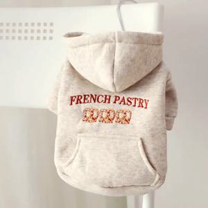 TEMU 빵 스웨트셔츠 강아지 가을 오트밀 색상 의상 포메라니안 말테즈 테디 소형견 편안한 후드티 레드 자수 오픈 프론트 재킷