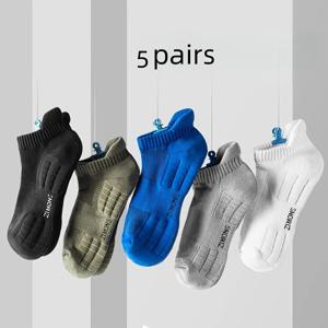 TEMU 봄, 여름, 가을용 남성용 단색 편안하고 통기성 좋은 운동용 발목 양말 5팩