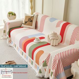 TEMU 컬러풀 퍼즐 1개 컬러풀 셔닐 소파 커버, 스타일 가구 보호용 태슬 디자인, 사계절 사용 가능, 세탁기 사용 가능한 고양이와 개 친화적, 침실 거실 사무실 홈 데코레이션에 사용