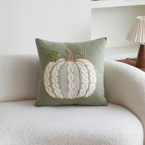 TEMU 추수감사절 폴리 캔버스 베개 커버 1개, 추수 호박 장식용 쿠션 커버, 단면 자수, 17.7*17.7인치, 소파, 거실, 침실 가정 장식용, 베개솜 미포함