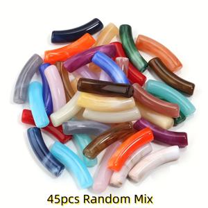 TEMU 아크릴 투톤 장식용 구슬 45개, 곡선형 관형 루즈 비즈, DIY 주얼리 제작, 열쇠고리, 휴대폰 고리, 가방 액세서리, 네일 아트 장식 등에 적합. 가족과 친구를 위한 훌륭한 선물. 비즈 & 비즈 모음