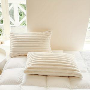 TEMU 2개 솔리드 컬러 골지 베개 커버, 간편한 디자인, 부드럽고 편안함, 다양한 색상으로 제공, 가을 및 겨울 사용에 적합, 세탁기 사용 가능, 베개 속통 미포함