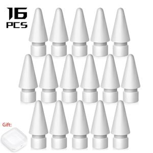 TEMU 12개/16개 화이트 더블 레이어 애플 펜슬 1세대/2세대 펜촉 교체용, 애플 펜 프로/USB-C/1/2세대 아이패드 펜촉 액세서리, 고급 보관함 포함