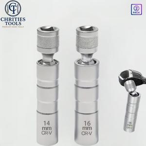 TEMU 크리티스 툴스 2개 세트 14mm 16mm 자석 스파크 플러그 소켓 렌치 키트, 3/8인치 12포인트 스위블 소켓 포함