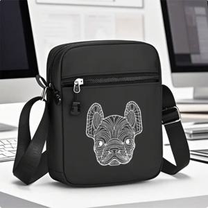 TEMU 남성용 프렌치 불독 프린트 블랙 크로스바디 백팩 - 조절 가능한 스트랩, 대용량 멀티컴파트먼트 경량 폴리에스터 가방, 안전한 지퍼로 제작된 넉넉한 여행 배낭 (일상 이동, 캐주얼 외출 & 주말 여행에 적합) - 강아지 애호가를 위한 세련된 선물