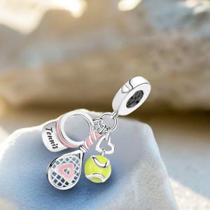 TEMU 테니스 공과 라켓이 있는 귀여운 펜던트, 925 실버 도금 재질, 오리지널 팔찌 또는 벨크로, 목걸이 및 주얼리 제작에 적합. 생일 선물, 발렌타인데이 선물, 크리스마스 선물로 이상적입니다.