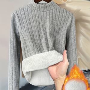 TEMU 여성용 스타일리시 핏 하이-로우 터틀넥 긴팔 기모 탑