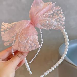 TEMU 여성용 달콤하고 우아한 헤어 액세서리/헤어밴드 1개, 포인트가 있는 자수 레이스 리본, 데일리용 활용도 높고 스타일리시한 헤어밴드