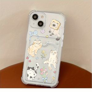 TEMU 휴대폰 케이스 - 귀여운 고양이 테마 패턴, 충격 방지 카드 홀더 휴대폰 케이스 (카드 및 사진 보관 가능), iPhone 17 Air, 17 Pro Max, 17/16, 17 Pro, 16 Pro, 16 Pro Max, 15 Pro, 15 Pro Max, 14, 14 Pro Max, 13, 12, 11 XS Max, XR 호환